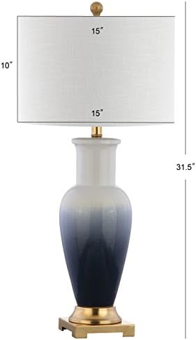 JONATHAN Y Dip Dye 31.5" Ceramic Metal Bedside Table Lamp, White/Navy