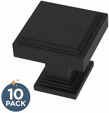 Franklin Brass 10 Pack Matte Black Cabinet Knobs 1 inch (25mm) Kitchen Cabinet Handles and Drawer Knobs for Cupboards, Dressers, Furniture, Bathroom Vanity |Stepped