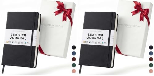BEECHMORE BOOKS Premium Lined Leather Journal for Men & Women, 5" x 8" (A5) Thick 120gsm Ivory Cream Paper Notebook, Hardcover Vegan Leather Personal Diary, With Gift Box (Charcoal Black) (Pack of 2)