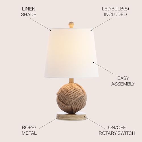 JONATHAN Y Monkey Fist 18" Rope Metal Ball LED Table Lamp, Natural