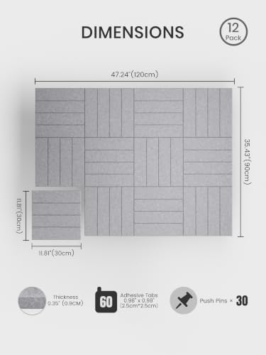 Bumusty 48" x 36" Large Cork Board Alternative, Soft Gray