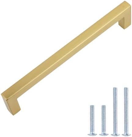 Amazon Basics Modern Square Cabinet Pulls, Kitchen Drawer Handles, 5.39-inch Length (5-inch Hole Center), Golden Champagne, 10-Pack