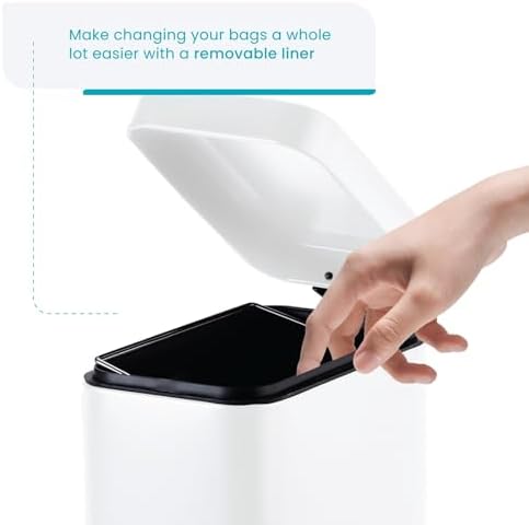 Home Zone Living 2-Pack 1.3 Gallon Small White Bathroom Trash Can with Lid and Step Pedal, Stainless Steel Wastebasket with Slim Design for Home and Office, 5 Liters