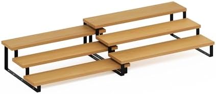 Furinno RAVEL Kitchen Countertop Organizer Set of 2, 3-Tier Nesting Metal Frame Counter Shelves, Kitchen Storage, Expandable, Spice Rack, for Pantry, Coffee Bar, Beech