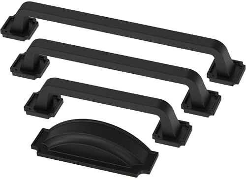 Franklin Brass 10 Pack Matte Black Cabinet Handles 6-5/16 inch (160mm) Kitchen Cabinet Handles and Drawer Pulls for Cupboards and Dressers |Notched Backplate