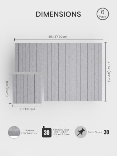 Bumusty 36"x 24" Large Felt Bulletin Board Tiles,Soft Gray