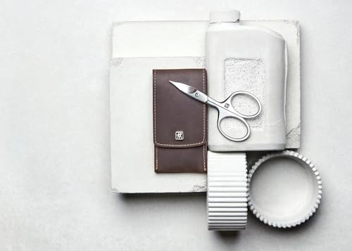 ZWILLING Beauty TWINOX 4-pc Manicure and Pedicure Set with Brown Leather Case, Travel Size Set for Hands and Feet, Nail Care, Genuine Leather