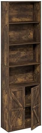 Furinno Jensen 6-Tier Farmhouse Style Book Shelf with Doors, Amber Oak