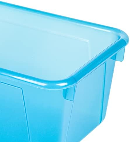 Storex Small Cubby Bins – Plastic Storage Containers for Classroom with Non-Snap Lid, 12.2 x 7.8 x 5.1 inches, Tint Teal, 5-Pack (62486A05C)