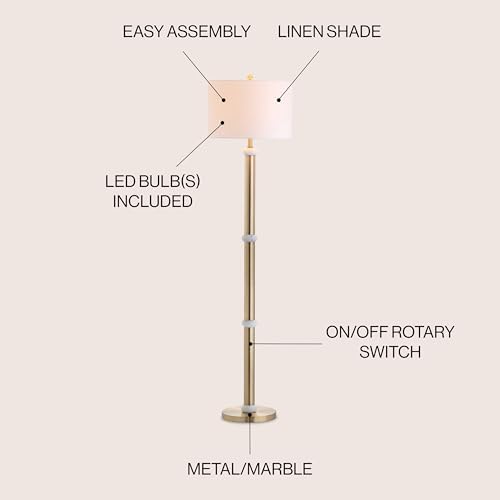 JONATHAN Y Gregory 60.5" Metal and Marble LED Floor Lamp, Brass Gold/White