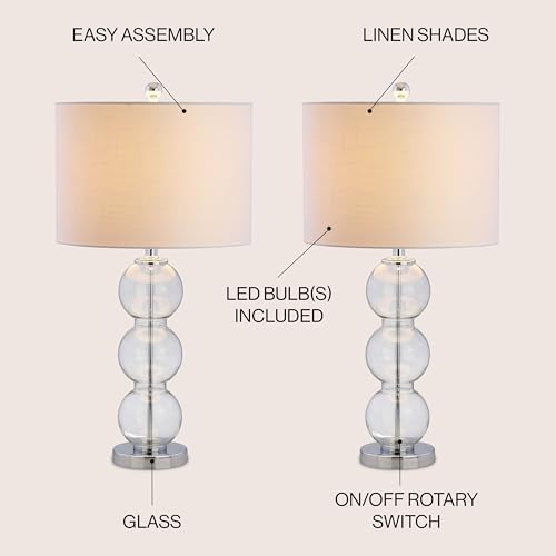 JONATHAN Y Bella 27" Glass Table Lamp, Clear/Chrome, Set of 2
