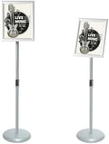 Adjustable Pedestal Poster Sign Stand with Heavy Duty Base Sign Holder Aluminum Snap Open Frame for 8.5 x 11 inches Both Vertical and Horizontal View Displayed Used for Living and Business(Silver）