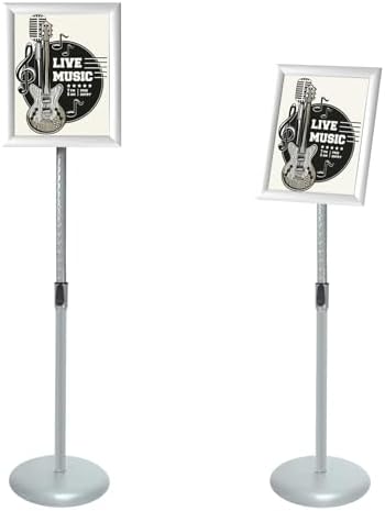 Adjustable Pedestal Poster Sign Stand with Heavy Duty Base Sign Holder Aluminum Snap Open Frame for 8.5 x 11 inches Both Vertical and Horizontal View Displayed Used for Living and Business(Silver）