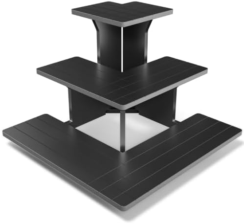 3 Tier Corner Display Stand for Vendors, Wide Black PVC Tabletop Shelves with 10mm Panels, Tool-Free Flat-Pack Display for Craft Fairs, Markets & Retail Counters