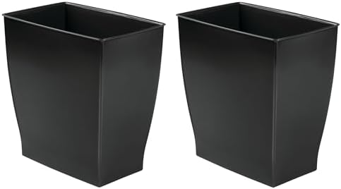 iDesign Small Plastic Bathroom Trash Can, Slim Rectangle, 2-Pack, Black