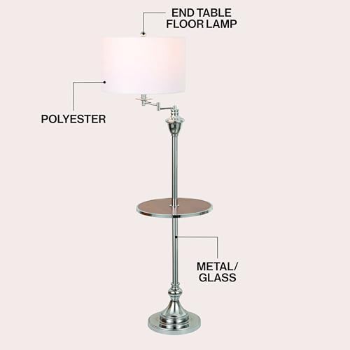 JONATHAN Y Cora 60" Metal Swing Arm Floor Lamp, Chrome/Brown Wood