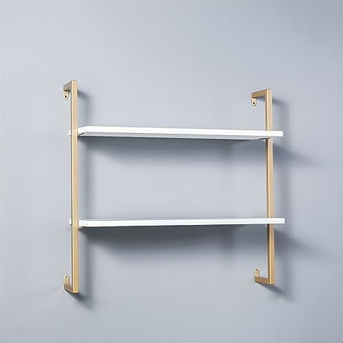 Contemporary Wall Unit Bookcase Metal Frame Pine Wood Shelf Bookshelf Wall-Mounted Bookshelf Wrought Iron Bag Rack Multi-Layer Clothing Store Decoration White Gold 23.6" L x 9.8" W x 29.9" H