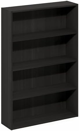 Furinno Basic DVD Shelf, 4-Tier CD Rack, Media Shelf, Espresso | 6 x 24 x 35, Open Shelf for DVD Blueray Game Disc, Storage Cabinets, for Living Room, Bedroom, Home Office