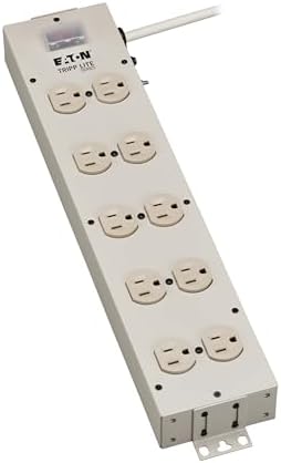 Eaton Tripp Lite Series 10 Outlet Heavy Duty Power Strip, Metal, Under Desk & Wall Mount Option, 15ft Extension Cord, On/Off Switch Cover, Industrial Garage Shop Work Bench, White (TLM1015NC)