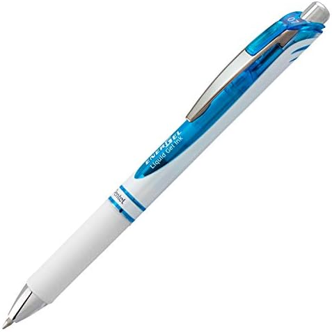 Pentel EnerGel Pearl Retractable Liquid Gel Pen, (0.7mm) Metal Tip, Medium Line, Sky Blue Accent, Sky Blue Ink, 12 pack (BL77PW-S)