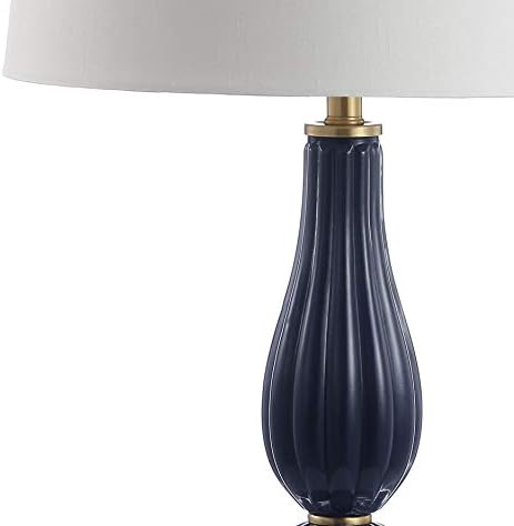 JONATHAN Y Maddie Modern Glass Table Lamp 28" Fluted Gourd, Navy