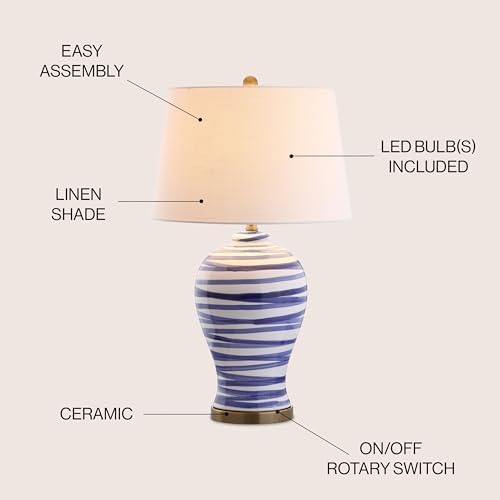 JONATHAN Y Joelie Ceramic Table Lamp Modern Coastal 29", Blue/White