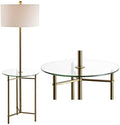 JONATHAN Y Chuck 59" Metal and Glass Side Table Floor Lamp, Brass Gold