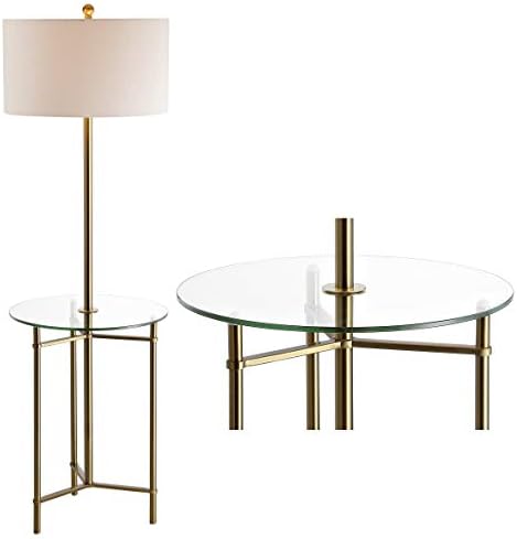 JONATHAN Y Chuck 59" Metal and Glass Side Table Floor Lamp, Brass Gold