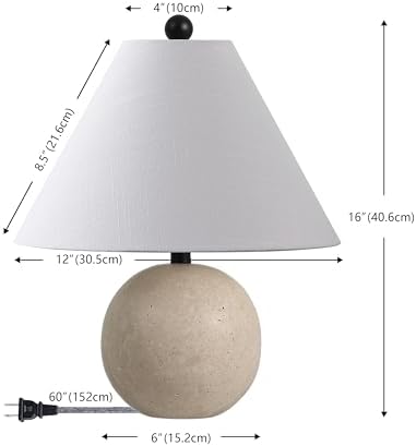 JONATHAN Y Liza 16" Modern Travertine Stone Bedside Table Lamp, Beige