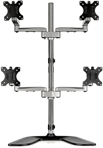 StarTech.com Desktop Quad Monitor Stand - Ergonomic VESA 4 Monitor Arm (2x2) up to 32" (17.6lb/8kg) - Free Standing Articulating Universal Pole Mount - Height Adjustable/Tilt/Swivel/Rotate (ARMQUADSS)