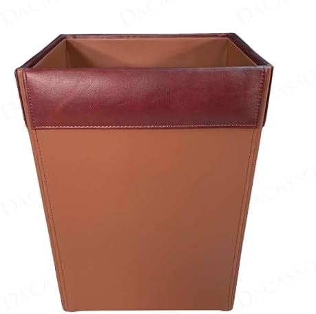 Dacasso 14 Quart Mocha Leather Square Waste Basket/Trash Can - Luxury Executive Decor and Sophisticated Office Essential