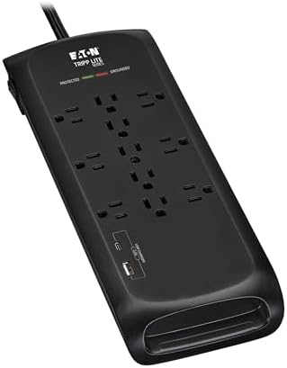 Eaton Tripp Lite Series Surge Protector Power Strip with Flat Plug Braided Extension Cord + 2 USB Charging Ports, 4200 Joules, 8ft Cable, Manufacturer's (TLP118DBUC)