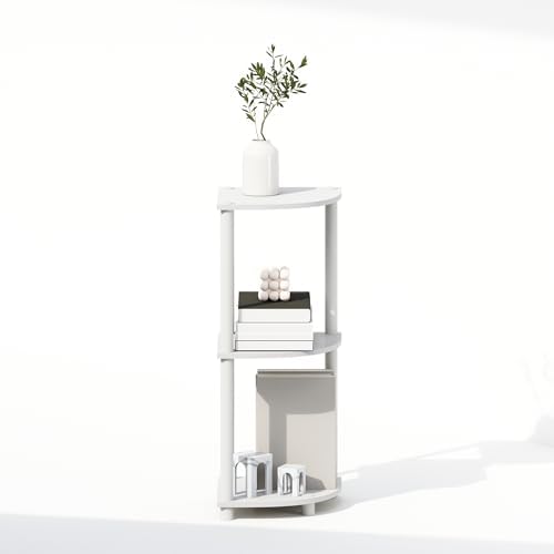 Furinno Turn-N-Tube Corner Shelf, 3-Tier Corner Bookshelf, White
