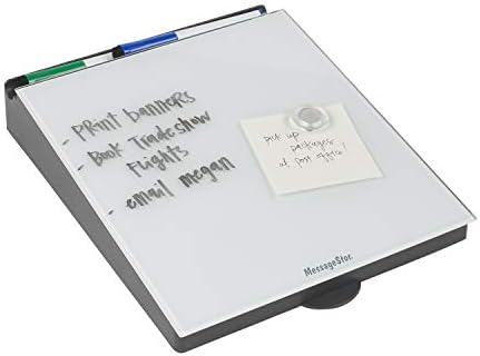 ECR4Kids MessageStor Dry-Erase Glass Board Memo Station, Desk Organizer, White