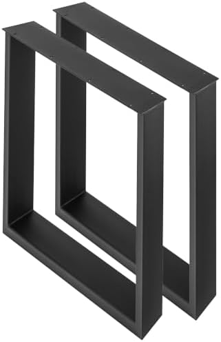VEVOR Set of 2 Steel Table Legs, 28 Height 24 Wide Dining Table Legs,Heavy Duty 3.1" Width Box Section Square Table Legs,28x24x3.1 Inch Black Color Industrial Country Style Metal Dining Legs
