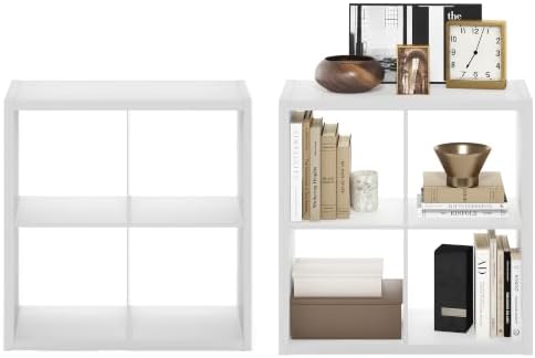 Furinno Cubicle Book Shelf Set of 2, 4-Cube Bookshelf, White