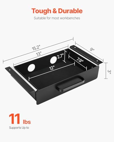 VEVOR Under Desk Drawer Slide Out, 13 inch Attachable Desk Drawer for Sit Stand Workstation, Hidden Under Counter Drawers for office Home, Black