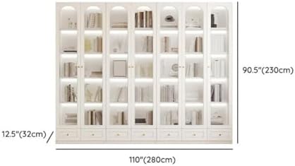 5-Layer Wood Barrister Bookcase with Multiple Drawers & Shelves Bookcase Bookshelf Integrated Home Living Room Study Cabinet Modern Display Cabinet Shelf White 110" L x 13" W x 91" H