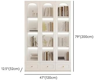 4-Tier Wood Barrister Bookcase with Multiple Drawers & Shelves Bookcase Bookshelf Integrated Home Living Room Study Cabinet Modern Display Cabinet Shelf White 47" L x 13" W x 79" H
