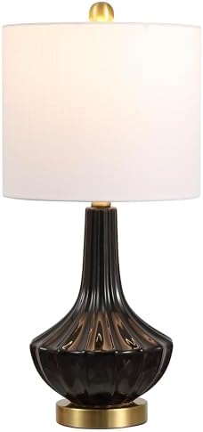 JONATHAN Y Parker Ribbed Ceramic Gourd Nightstand Table Lamp 21.5", Black