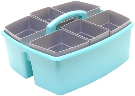 Storex Large Classroom Craft Caddy with Cups, 13 x 11 x 6.575 Inches, Teal, Case of 2 (00984A02C)