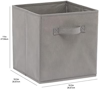 Amazon Basics Collapsible Fabric Storage Cubes Organizer with Handles, Sturdy, Foldable, Space-Saving, 10.5"x10.5"x11", Gray, 6-Pack
