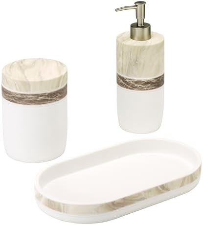 IZOD – Vanity Accessory Set, Hand-Painted Resin with Marble Look Color-Block Design, Decorative Lotion Pump, Vanity Tray & Covered Jar (Tidal)