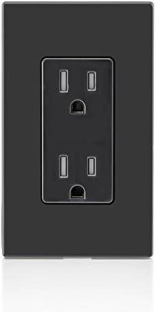 Leviton 15 Amp Decora Tamper-Resistant Duplex Electrical Wall Outlet, T5325-E, Black