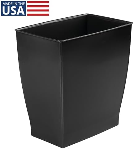iDesign Small Plastic Bathroom Trash Can, Black