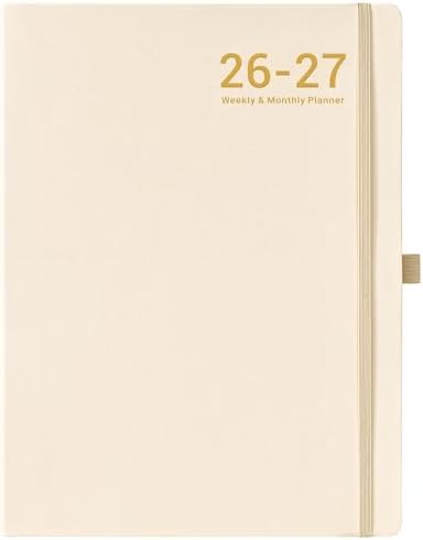 Planner 2026-2027 - JUL 2026 - JUN 2027, Leather Planner 2026-2027, Weekly and Monthly Planners, Leather Cover Planners with Thick Paper, Back Pocket with Notes Pages, Seashell Gold (8.5" x 11")