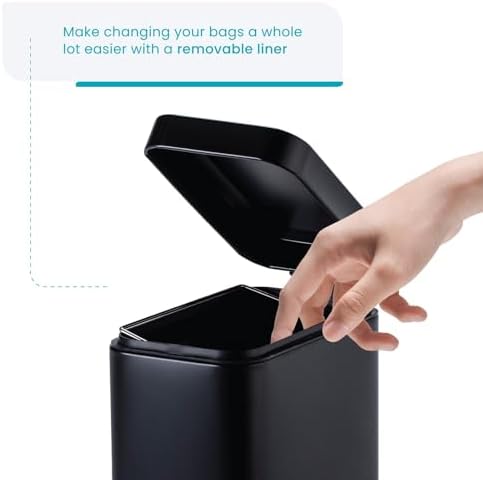 Home Zone Living 2-Pack 1.3 Gallon Small Black Bathroom Trash Can with Lid and Step Pedal, Stainless Steel Wastebasket with Slim Design for Home and Office, 5 Liters