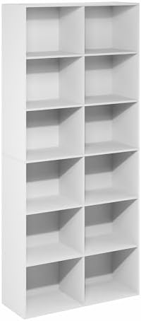 Furinno Basic Book Shelf, 12-Cube Bookshelf, Bookcase with Open Shelf, Cube Storage Organizer, 12 x 32 x 71, for Living Room, Home Office, White