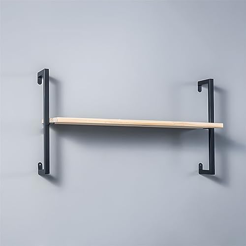Contemporary Wall Unit Bookcase Metal Frame Pine Wood Shelf Bookshelf Wall-Mounted Bookshelf Wrought Iron Bag Rack Multi-Layer Clothing Store Decoration Black Wood 39.4" L x 9.8" W x 17.3" H