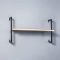 Contemporary Wall Unit Bookcase Metal Frame Pine Wood Shelf Bookshelf Wall-Mounted Bookshelf Wrought Iron Bag Rack Multi-Layer Clothing Store Decoration Black Wood 39.4" L x 9.8" W x 17.3" H